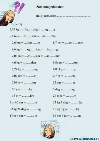 Zamiana jednostek - ułamki dziesiętne