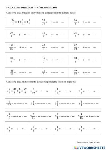 Fracción impropia - Números mixtos