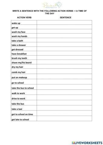 Write a sentence with the action verbs