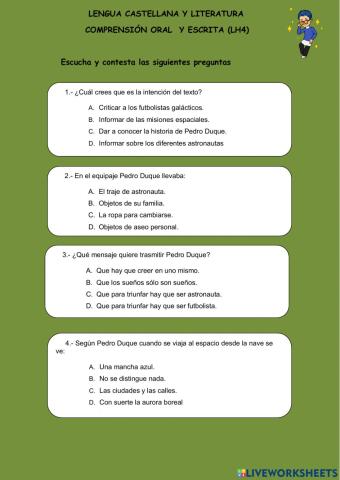 Comprensión lectora.Lh4.Pedro Duque.