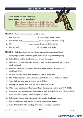Language Page 90 (Teach and Learn)