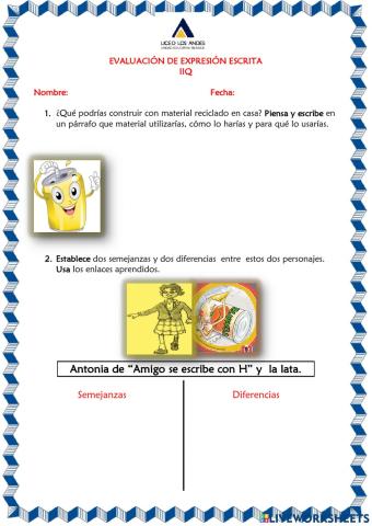 Evaluación de Expresión Escrita IIQ