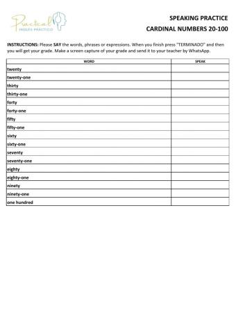 Speaking practice - cardinal numbers 20-100
