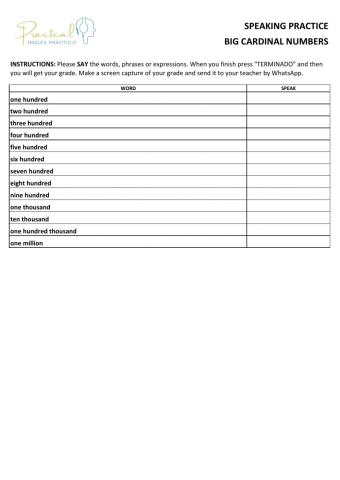 Speaking practice - big cardinal numbers