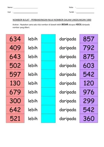 PERBANDINGAN NILAI NOMBOR DALAM LINGKUNGAN 1000