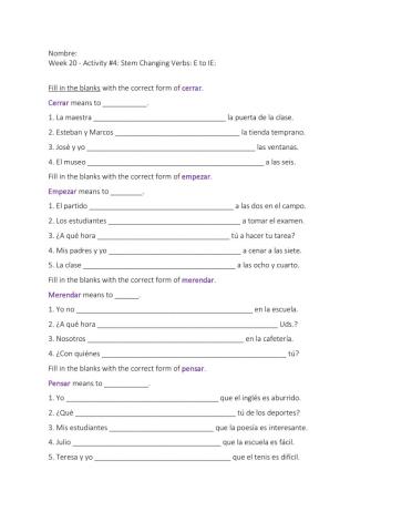 Stem Changing Verbs - E to IE Act - 4