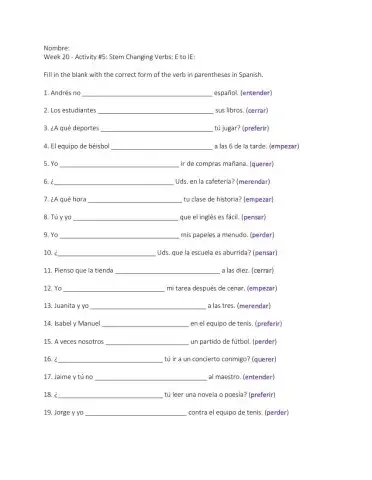 Stem Changing Verbs - E to IE Act - 5