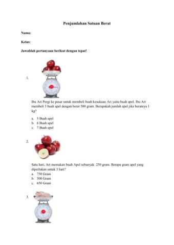 Penjumlahan Satuan Berat (Matematika)