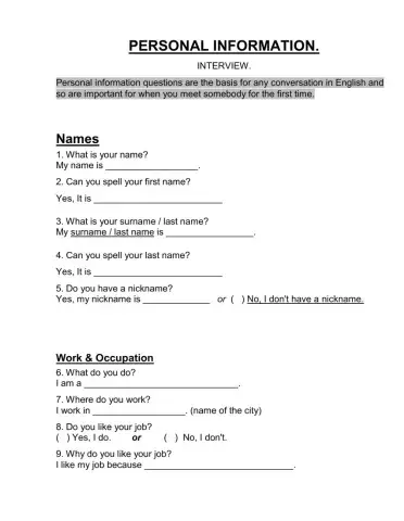 LISTENING PERSONAL INFORMATION. 