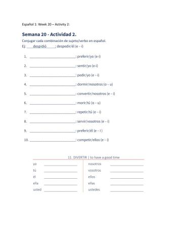 Preterite - Stem Changing Verbs - Act 2