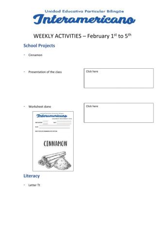 Weekly activities - Preparatory - Week 35