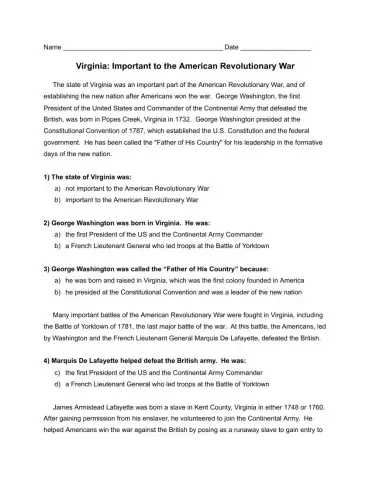 Virginia: Important to the American Revolutionary War