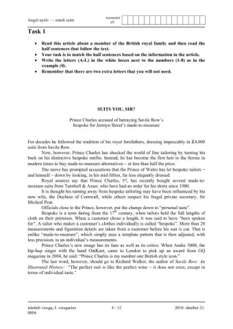 Emelt érettségi READING