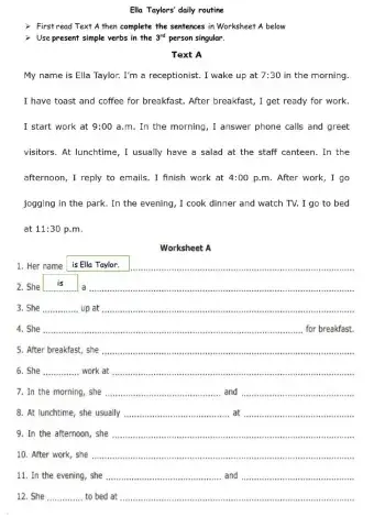 3rd person present simple daily routine