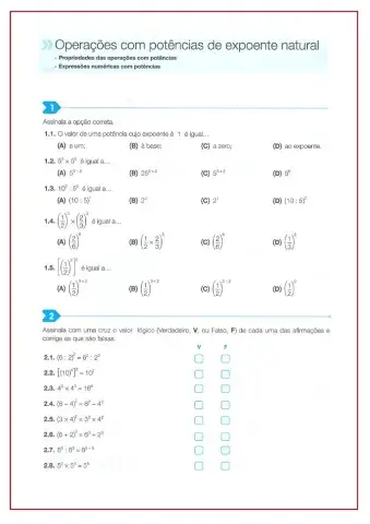 Operações com potências de expoente natural