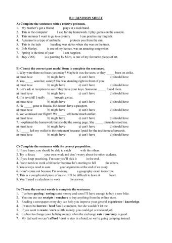 B1+ revision worksheet
