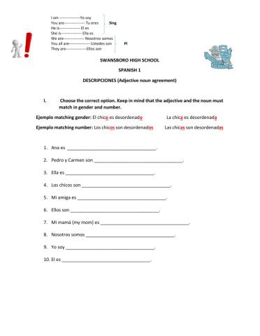 Descripciones (Adjective noun agreement) 2