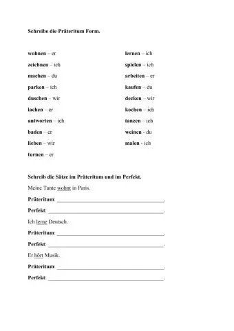 Präteritum schwache Verben Test