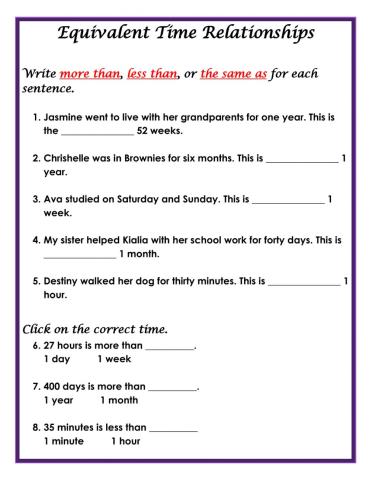 Equivalent Time Relationships