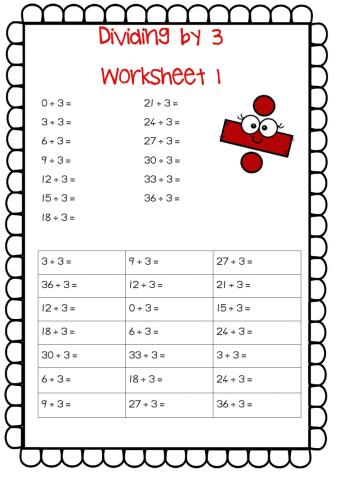 Dividing by 3 worksheet 1