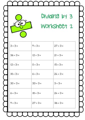 Dividing by 3 worksheet 2