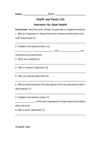 Nutrients for Good Health