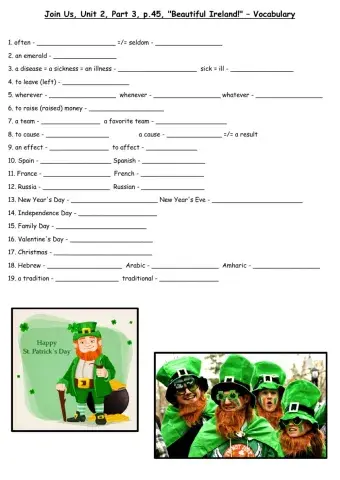 Join Us, Unit 2, Part 3, p.45 -Beautiful Ireland- Vocabulary, Dina Shterengas