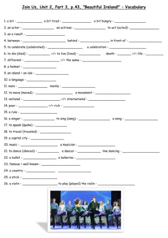 Join Us, Unit 2, Part 3, p.43 -Beautiful Ireland Pre Reading Vocabulary, Dina Shterengas