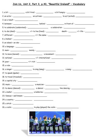 Join Us, Unit 2, Part 3, p.43 -Beautiful Ireland Pre Reading Vocabulary, Dina Shterengas