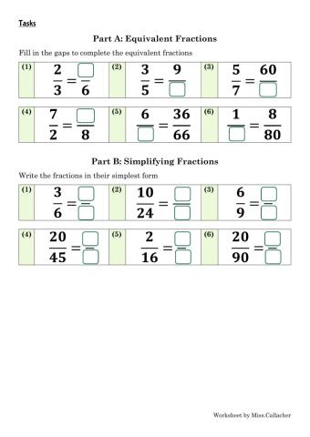 Equivalent Fractions and Simplifying Fractions