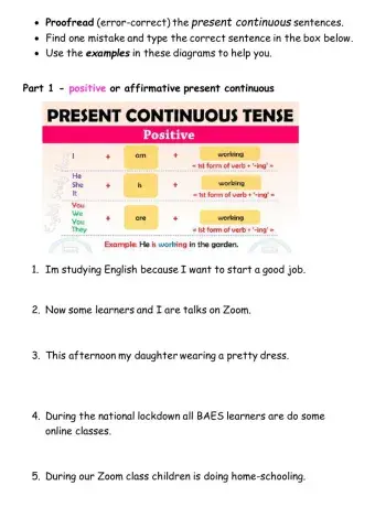 Present continuous form proofreading