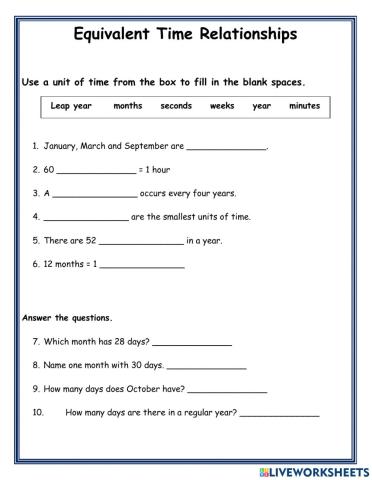 Equivalent Time Relationships