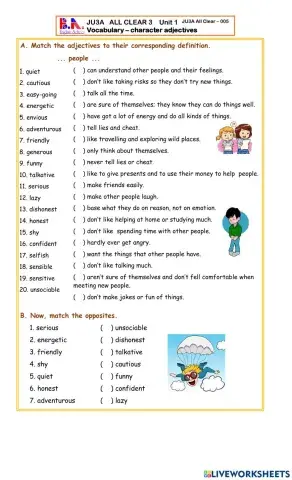 Ju3A UNIT 1 CHARACTER ADJECTIVES