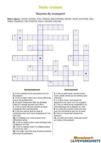 Mots croisés Moyens de transport