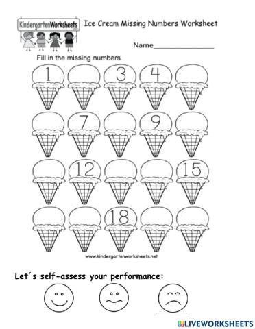 Number sequence from 1 to 20