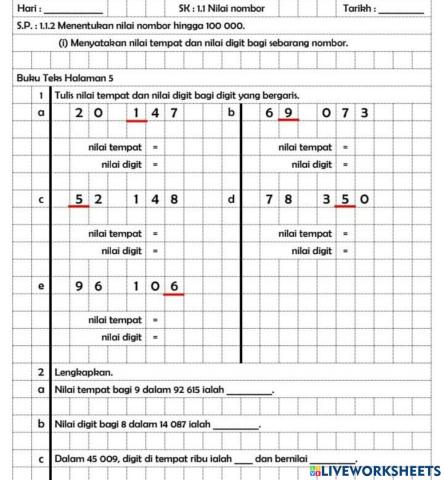 Nilai tempat dan nilai digit