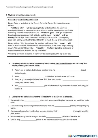 Future perfect, future continuous, emotions