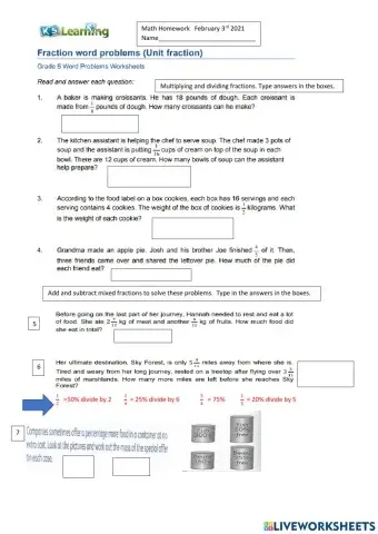 K5 Math homework Sheet