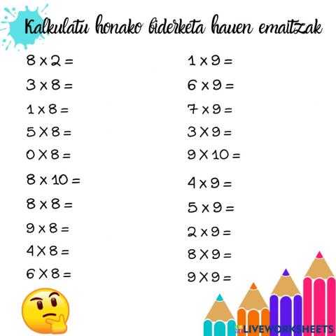 Buruzko kalkulua (biderketak)