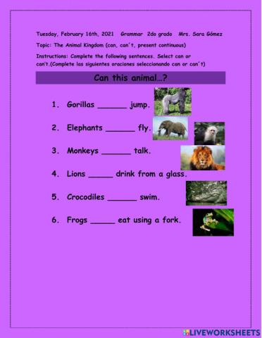 Can-can-t present continuous