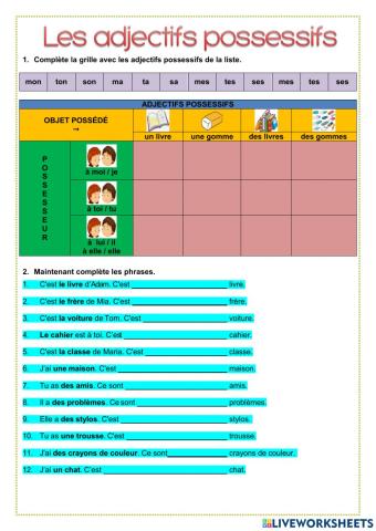 Activité les possessifs singuliers