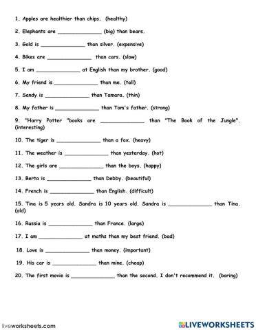 Comparative woeksheet
