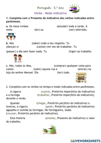 Verbo - Modo indicativo