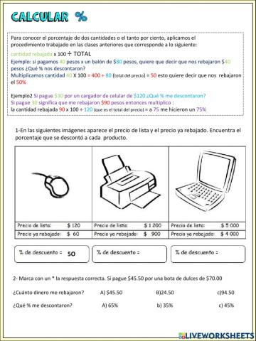 Porcentae con regla de 3