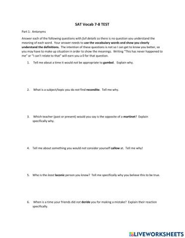 SAT Vocab 7-8 Test