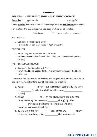 Past simple-past perfect-past perfect continuous