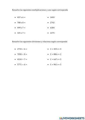 Multiplicación y división 6,7,8
