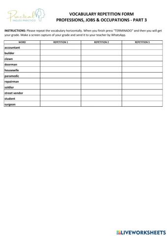 Vocabulary repetition form - professions, jobs & occupations - part 3