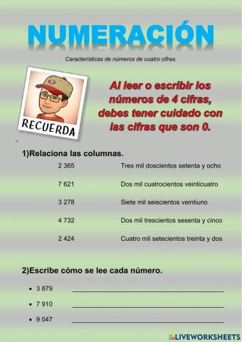 Numeración: características de números de cuatro cifras.