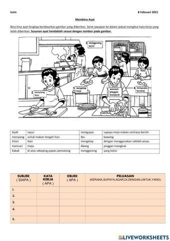 Membina ayat dalam jadual
